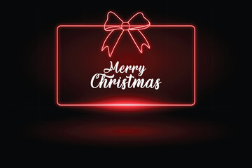 Glowing Red Neon Christmas Gift Frame with Bow and Holiday Message