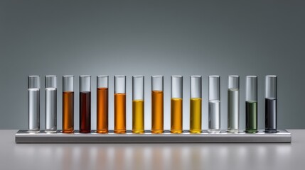 Test tubes arranged in a gradient of colors, symbolizing scientific analysis and biotechnology innovation