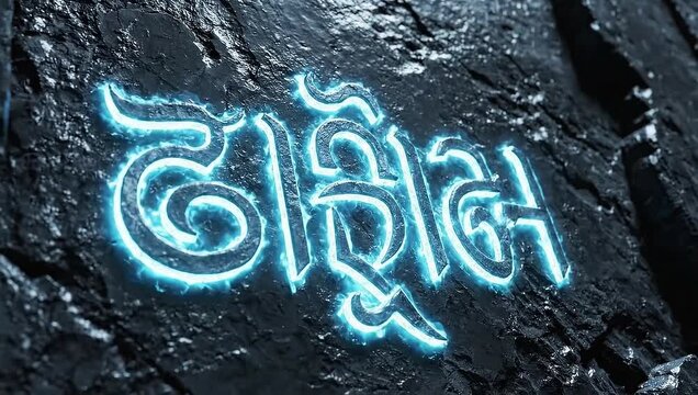 national science fiction day glowing alien inscription on ancient stone
