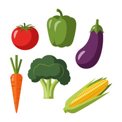 set of fresh vegetables on white background 