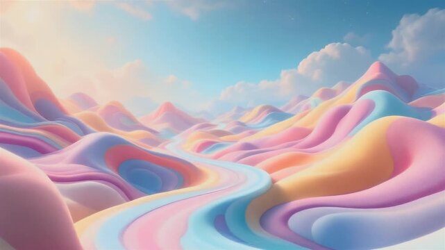 Pastel Landscape - Dreamy Hills and Sky.