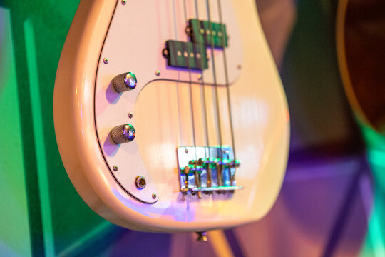 Close-Up of a Wooden Electric Guitar

