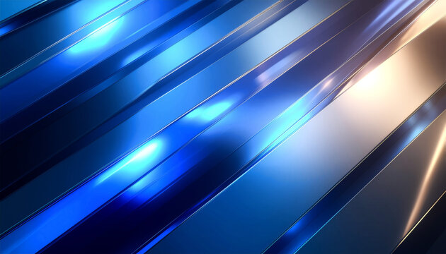 Abstract background with diagonal metallic and glass-like strips in blue and silver, featuring glossy reflections and dynamic gradients for a sleek, high-tech aesthetic.