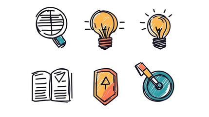 Business Doodle Icons Innovation Strategy Security Concepts