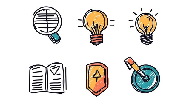 Business Doodle Icons Innovation Strategy Security Concepts