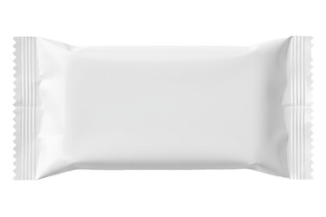 PNG. blank foil packaging. Blank white flow pack wrapper mockup for a chocolate or protein snack bar Isolated on transparent background.