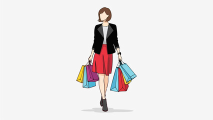 Stylish Shopper Vector Illustration of a Young Woman with Shopping Bags
