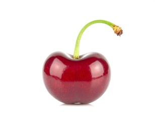Ripe cherry isolated against white background with stem