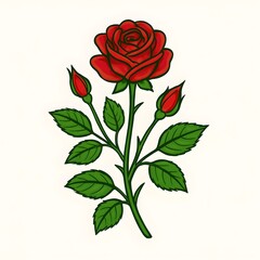 Fototapeta premium Red rose with leaves