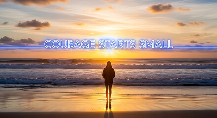 Courage starts small, person on the beach, new year event