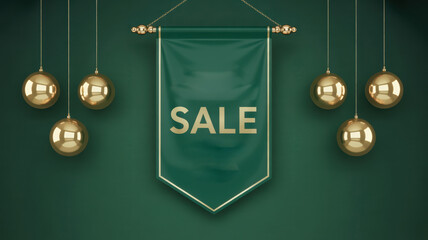 Shop now and save big with vibrant golden ornaments and a stylish sale banner, perfect for holiday promotions and seasonal retail marketing