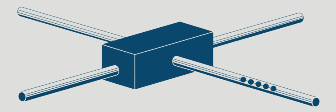 A blue rectangular block with four silver tubes extending from it on a light gray background image art