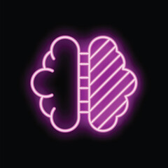 Neon brain icon glowing on dark background representing thinking process and brain power