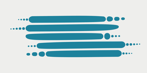 A teal horizontal lines and dots varying in size on a white background abstract simple design art
