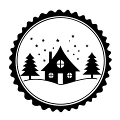 Christmas Stamp With House Solid Icon
