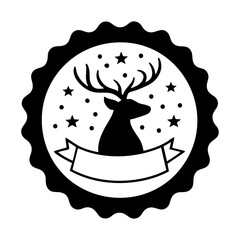 Christmas Stamp With Reindeer Solid Icon