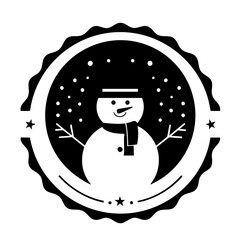 Christmas Stamp With Snowman Solid Icon