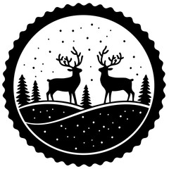 Christmas Stamp With Reindeers Solid Icon