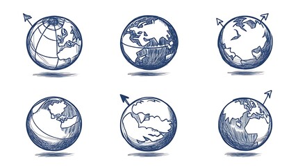 Stylized Earth Globes Rotating Icons Set