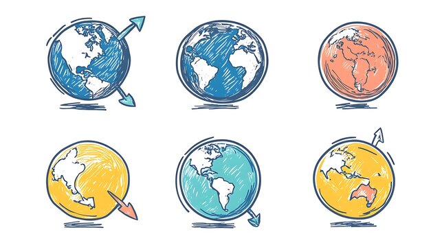 Earth Globes Doodles  Planet Character Illustrations