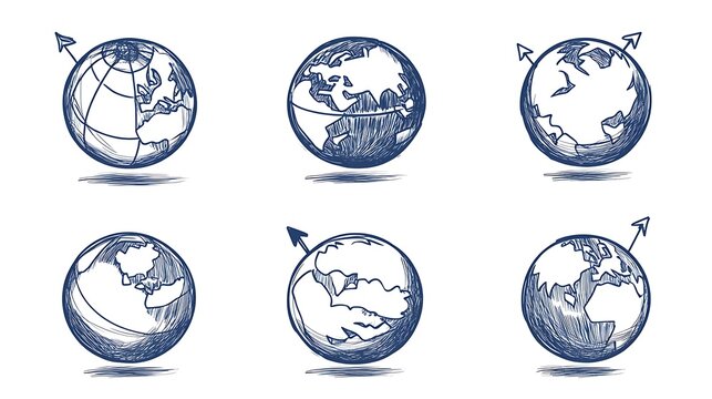 Stylized Earth Globes Rotating Icons Set
