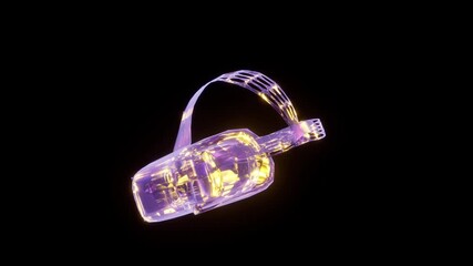 Stylish 4K animation of gold glowing, transparent VR goggles rotating on a black background. Perfect for themes metaverse, virtual reality, augmented reality, gaming, and future technology