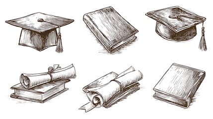 Graduation Academic Caps Doodle Set