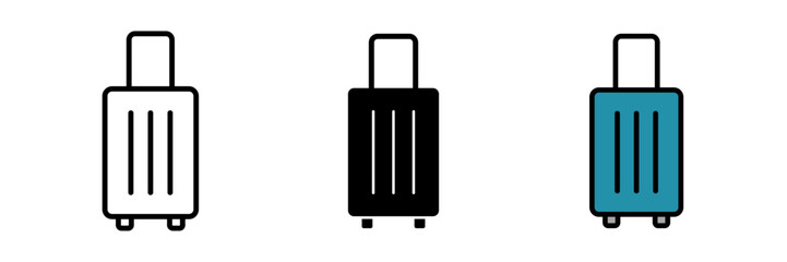 Suitcase icon featuring a rectangular body with a handle on top, representing luggage or travel. Designed in a clean line-art style for travel apps, packing, tourism, and UI elements.