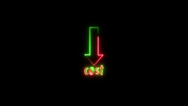 Cost reduction strategy neon sign showing percentage decrease concept