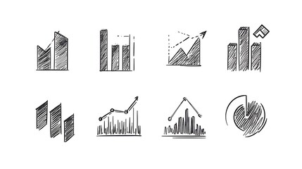 Hand-Drawn Sketch Set of Business and Finance Graphs, Charts, and Data Visualization Icons.Ai generated