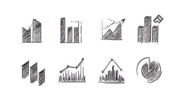 Hand-Drawn Sketch Set of Business and Finance Graphs, Charts, and Data Visualization Icons.Ai generated