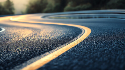 Highway curves with geometric caution lines, safe driving, turning safety