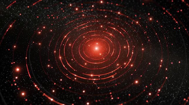 Glowing concentric red circles resembling energy waves on a dark background.	
