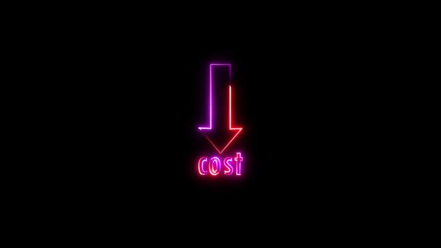 Cost reduction strategy neon sign showing percentage decrease concept