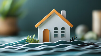 Layered protective waves around home icon, life insurance, life stability