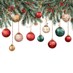 Christmas Tree Branch with Red Gold and White Ornaments Festive Holiday Decor