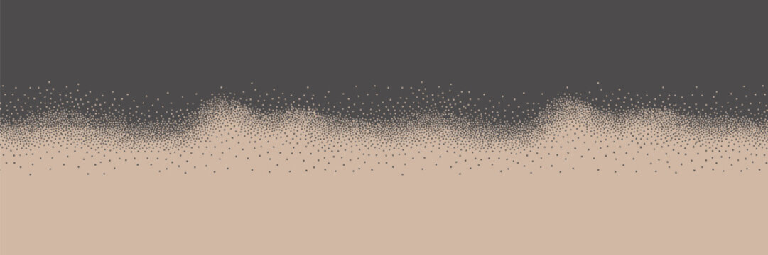 A stippled illustration featuring a gradient from dark gray to a light tan with a textured transition zone
