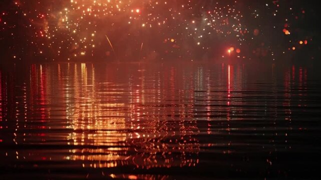Fireworks Spectacular Reflecting in Calm Water A Nighttime Celebration of Light and Color