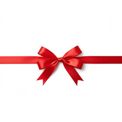 red ribbon bow. Red gift ribbon with a bow tied in the center horizontal layout Isolated on white background.