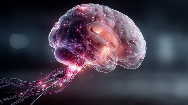 Dynamic neural network pulsing with vibrant energy, showcasing intricate brain connectivity and complex thought processes in stunning detail.