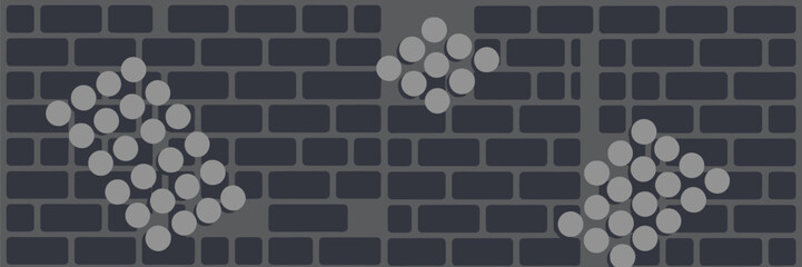 Gray brick wall background with three clusters of gray circles in a geometric arrangement design style