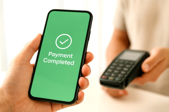 Payment checkout with smartphone and card reader, digital transaction concept