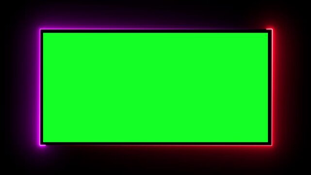 Glowing Neon Frame with Green Screen Background