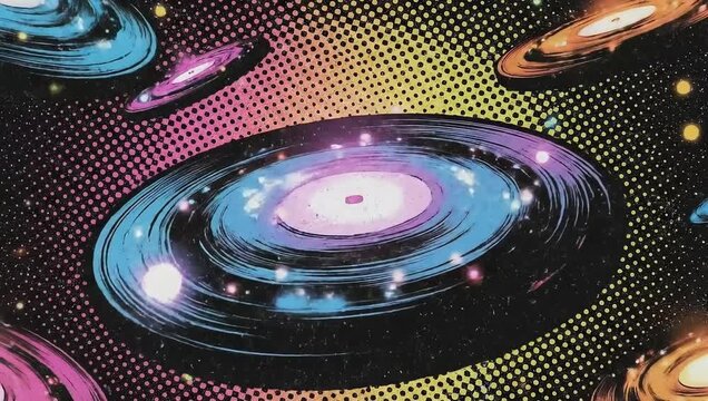 national science fiction day colorful comic book space galaxies retro art - Powered by Adobe