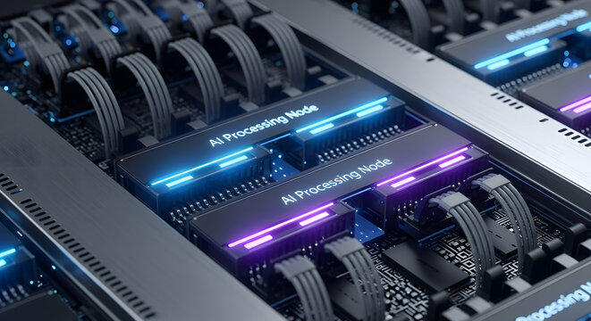 Advanced AI Server Core with Illuminated Processing Hardware