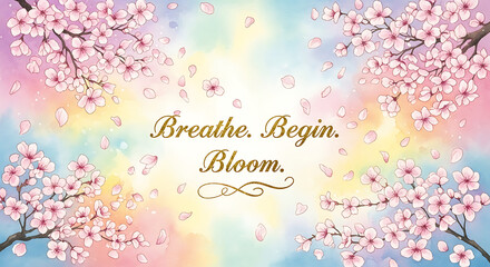 Breathe, begin, bloom with cherry blossom branches, new year event