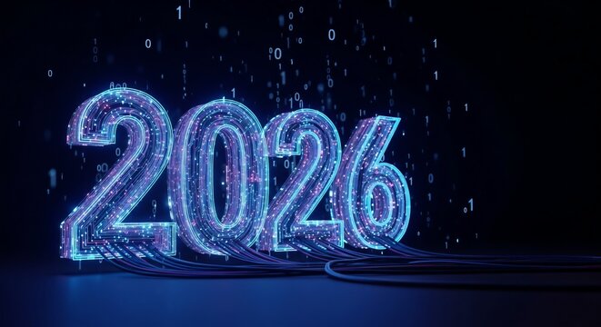 Futuristic 2026 Digital Fiber Optic Background for Cybersecurity and Technology Concepts