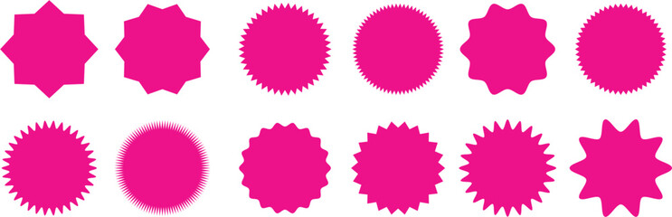 Set of circles with zigzag edges, Sunburst sticker shapes, Rounded starburst zigzag badge, Vector shapes, circle and star shaped price tag, discount and sale label stickers, sale badge offer promo tag