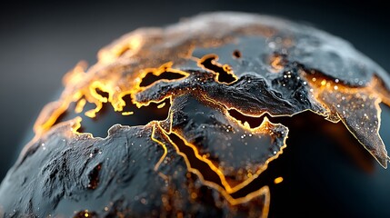 Dynamic glowing earth map with illuminated continents and city lights, representing global connections and digital networks.