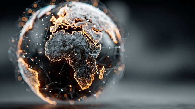 Dynamic glowing Earth network connects continents with vibrant data points, symbolizing global communication and digital innovation.